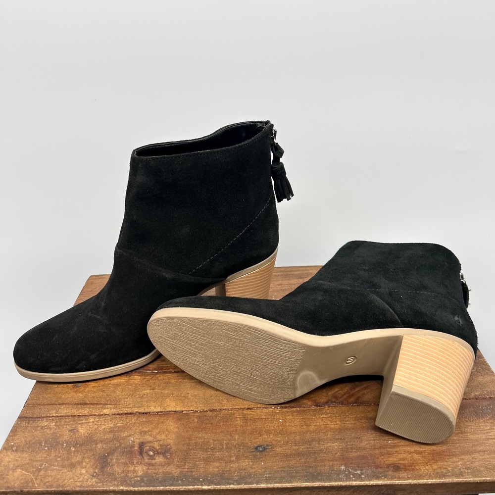 Hush Puppies Womens Black Suede Tassel Back Zip Block‎ Heel Ankle Boots Size 10 - Picture 6 of 8